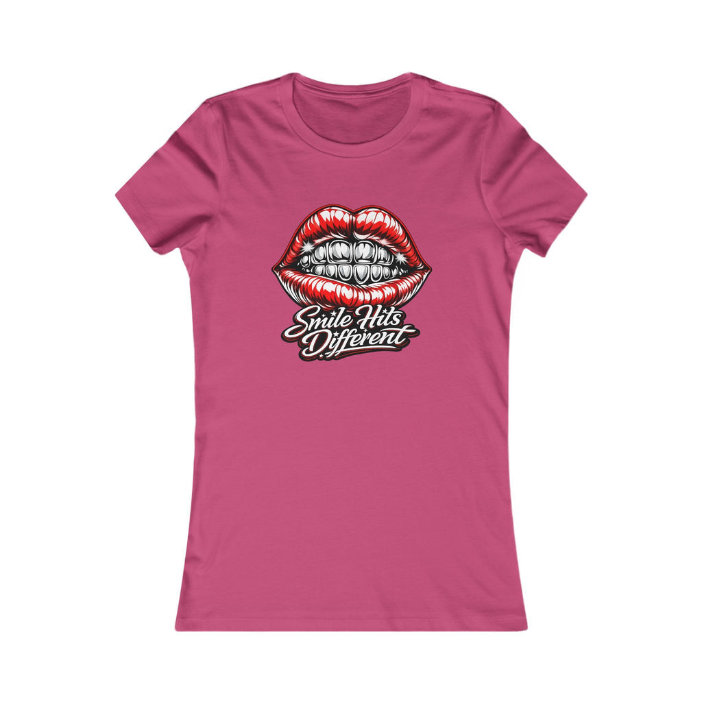 Lip Graphic Tee — “Smile Hits Different” Women's Casual Shirt