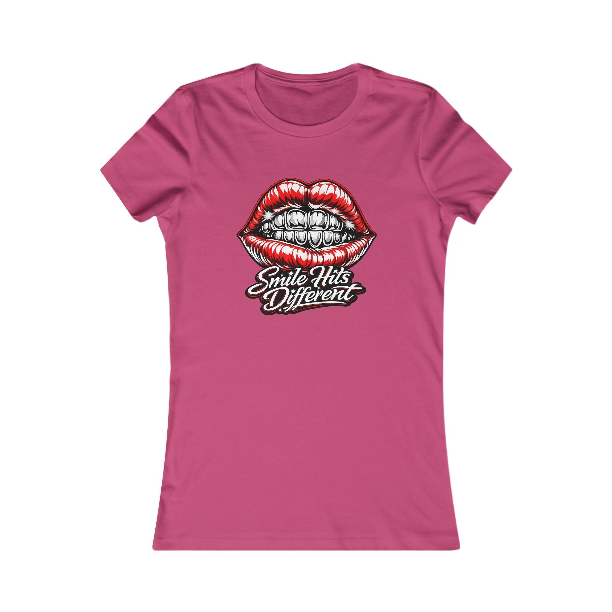 Lip Graphic Tee — “Smile Hits Different” Women's Casual Shirt