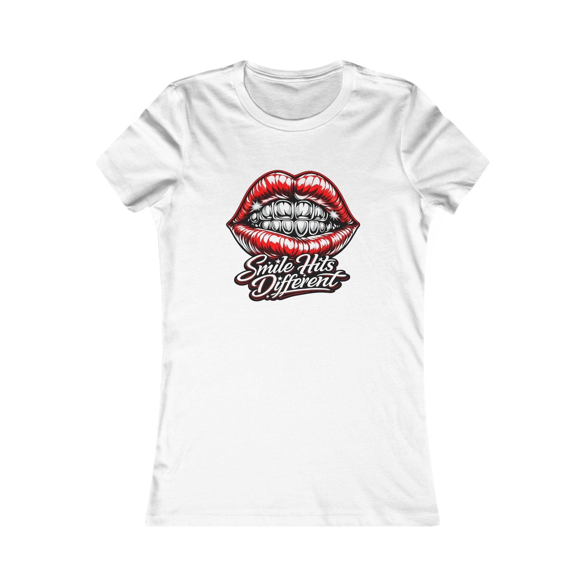 Lip Graphic Tee — “Smile Hits Different” Women's Casual Shirt