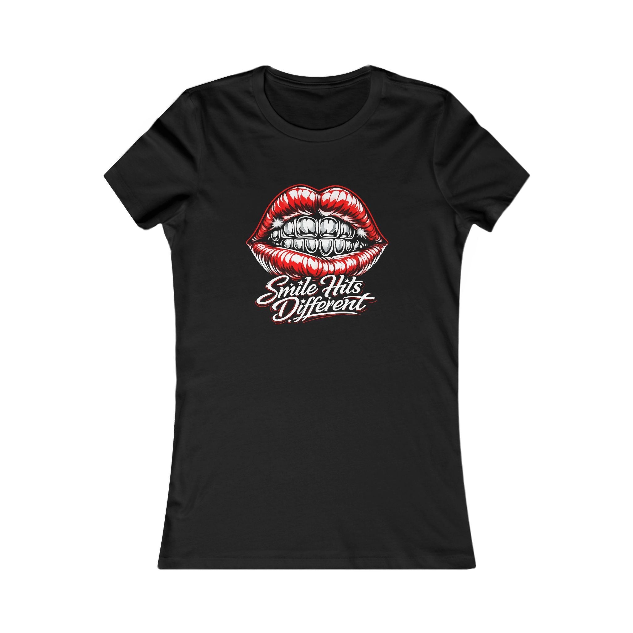 Lip Graphic Tee — “Smile Hits Different” Women's Casual Shirt